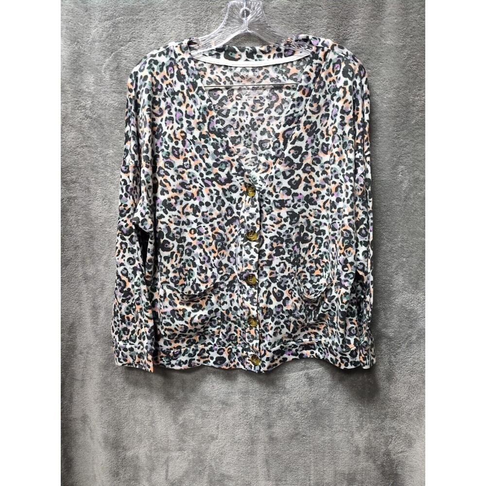 Joyspun Animal Print Sleepwear Top Womens XL Long Sleeve Button Up Pockets